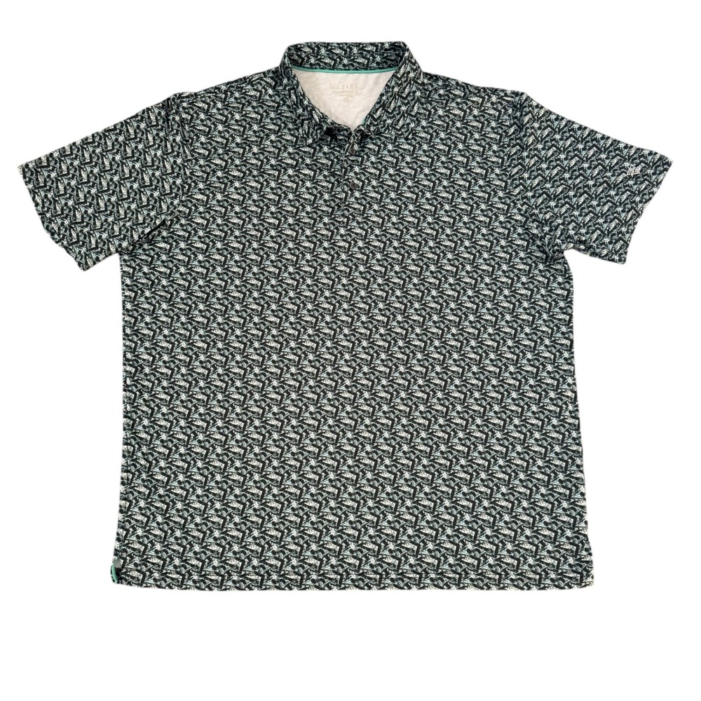 Maelreg‎ 3XL Geometric Abstract Teal Black Men's Performance Golf Polo Shirt